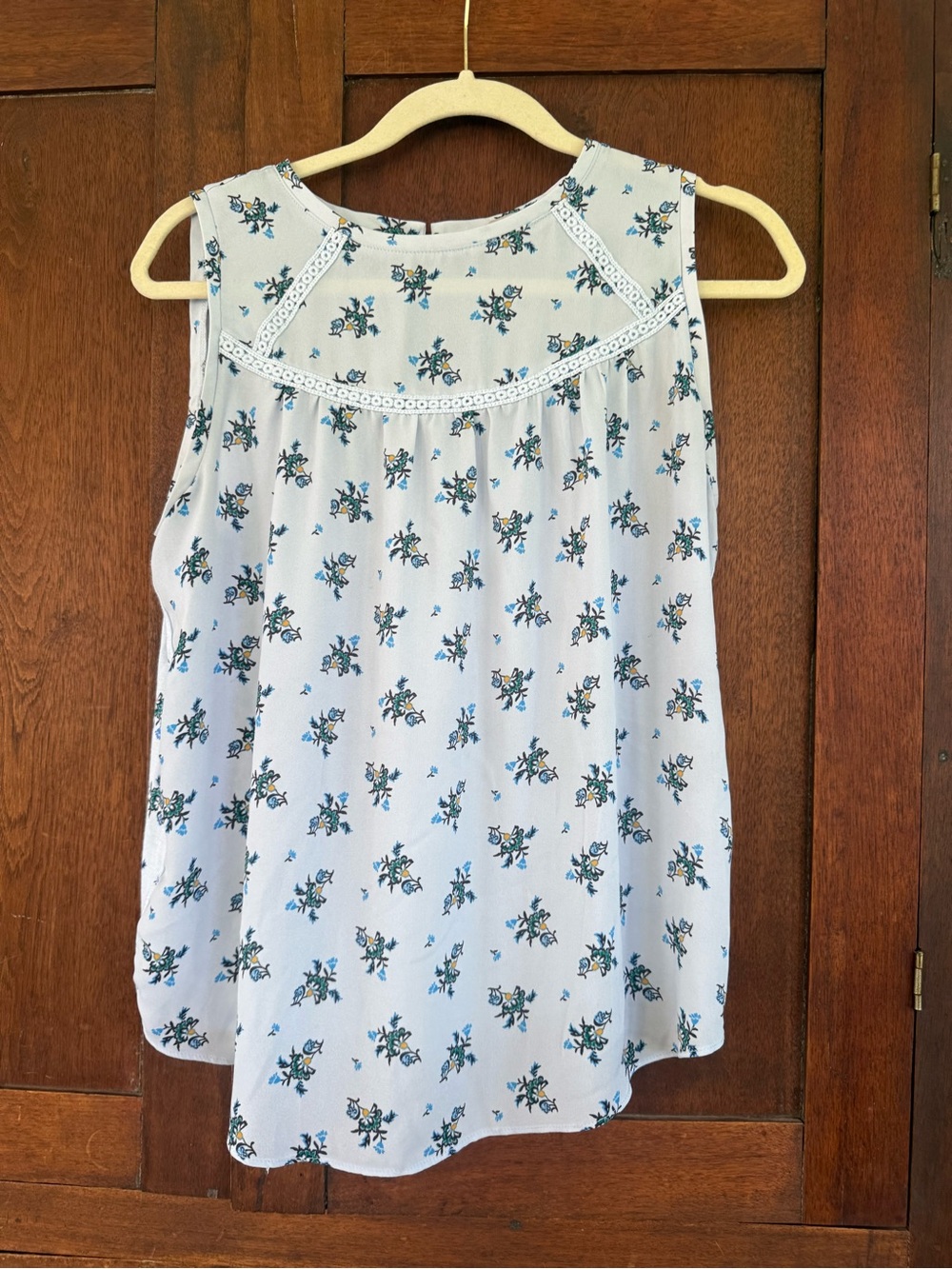 Loft Light Blue Floral Sleeveless Yoke Top
